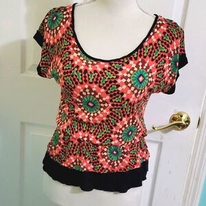 AnniAnna Colorful Mandalla Hippie Retro Blouson Knit Top S